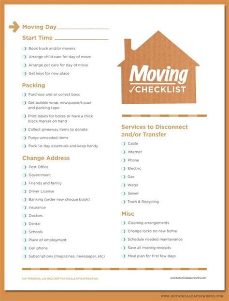 {free Printable} Moving Checklist Botanical Paperworks Moving