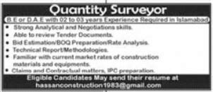 Quantity Surveyor Jobs In Islamabad Job Advertisement Pakistan