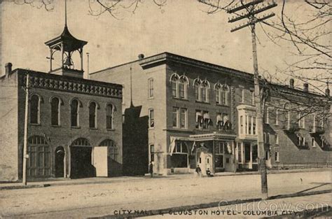 City Hall & Clugston Hotel Columbia City, IN Postcard