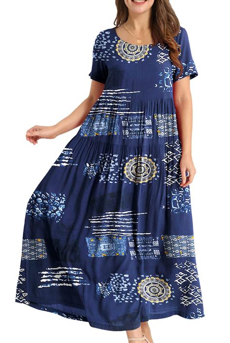 Fantaslook Summer Dresses For Women Casual Loose Maxi Bohemian Floral Dress Short Sleeve Beach