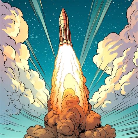 Premium Photo Cartoon Illustration Of A Rocket Launching Into The Sky