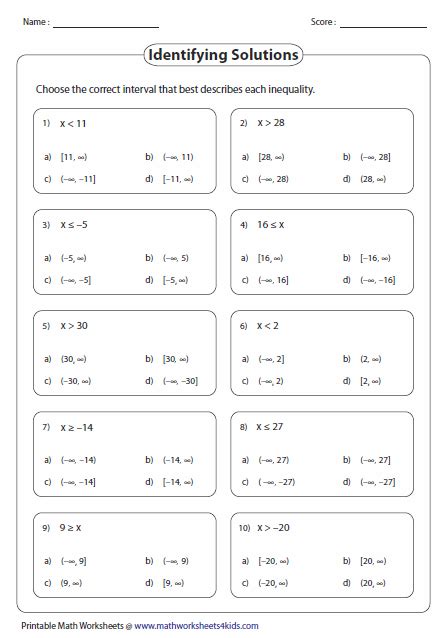 Inequalities worksheets