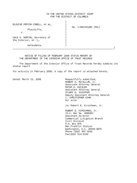 Us Department Of Justice Court Proceedings 03152006 Notice Pdf Bureau Of Indian Affairs