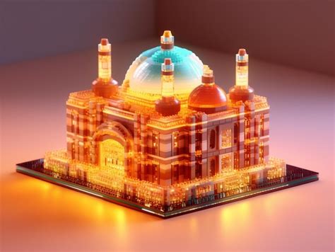 Premium Ai Image A Model Of A Building Made Of Legos With The Top Lit Up