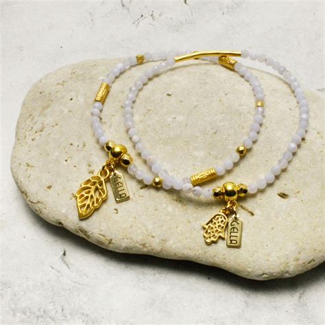 Edelstein Armbänder MAYA MIRA 2er Set Perlen aus echtem Chalcedon