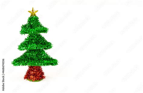 Christmas tree isolated on white background. Christmas shiny tinsel tree decoration, Merry ...