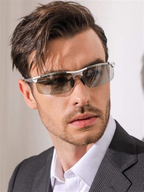 Aluminum Rimless Photochromic Sunglasses Men Polarized Day Night Drivi