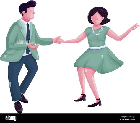 Man And Woman Dancing Twist Flat Color Vector Faceless Character Swing Dance Performers Couple