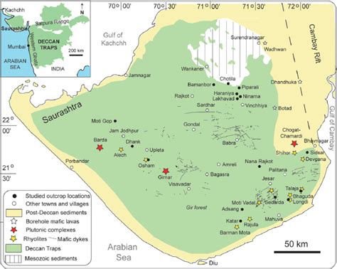 (Colour online) Geological map of Saurashtra, showing the main... | Download Scientific Diagram