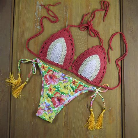 Buy Handmade Bikinis Crochet Swimwear Bathing Suit Sexy Push Up Bikini Swimsuit