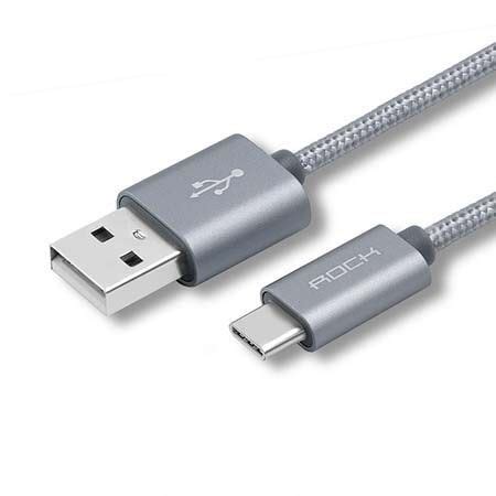 Kabel Rock Metallic aluminiowy ładowarka USB C Typ C 1m Srebrny