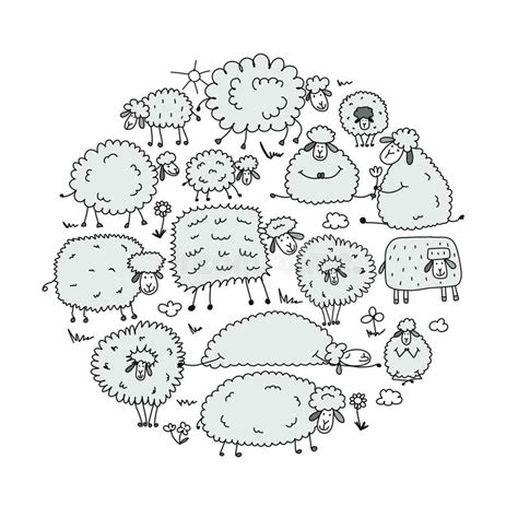 Multitud De Ovejas Bosquejo Para Su Dise o Ilustración del Vector