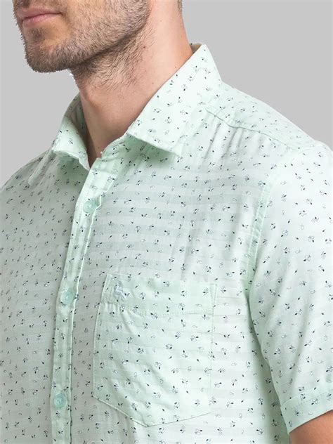 Men Green Slim Fit Print Cotton Half Sleeve Shirts Myraymond