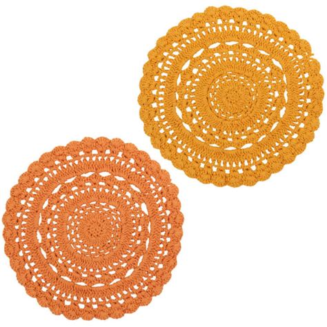 Sets de table ronds en coton tissé en crochet orange et jaune D38 2