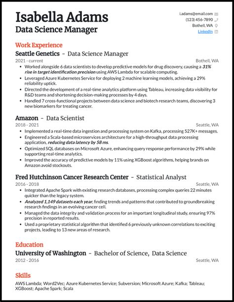 Data Science Manager Resume Examples For