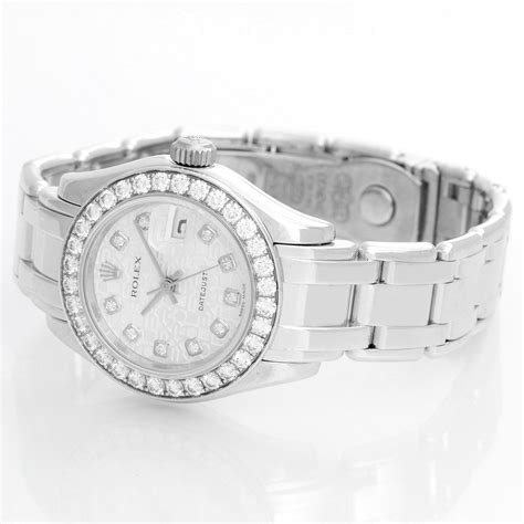 Rolex Ladies Silver Jubilee Diamond Pearlmaster 18k White Gold Watch 80299