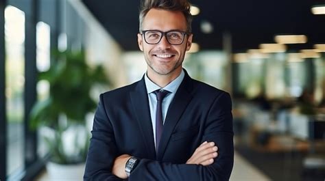 Premium Photo Portrait Of Smiling Successful Caucasian Businessman In