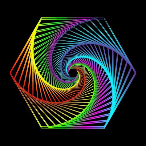 Red Yellow Green Pink And Cyan Hexagonal Lines Spiral Vortex 3d Op