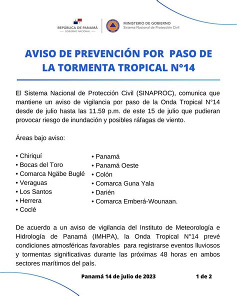 El Post De Panamá On Twitter Emiten Aviso De Prevención Hasta Mañana Sábado 15 De Julio