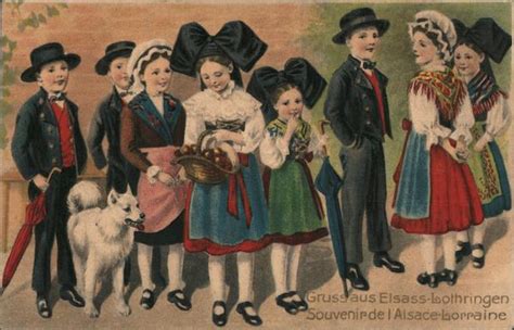 Souvenir de l'Alsace-Lorraine, Children in traditional costumes Postcard