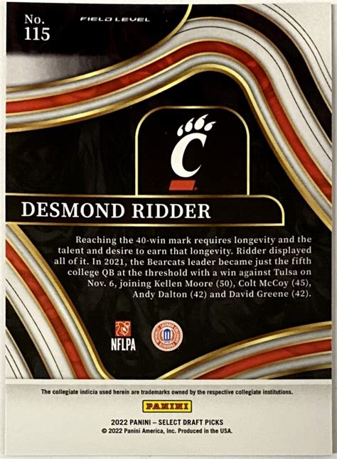 Desmond Ridder Panini Select Draft Picks Cincinnati Bearcats