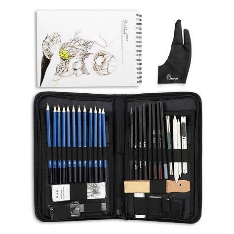 H&B 32/40 Pieces Art Supplies Sketch Tool Set with Graphite Pencils, Pastel Pencils, Paper ...