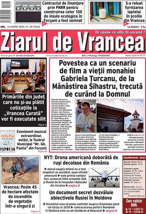 Prima Pagină A Ediției Print De Astăzi 16 Martie 2023