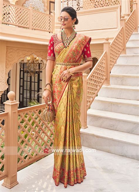 Golden Green Pure Kanjivaram Silk Saree