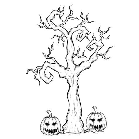 Premium Vector Halloween Tree And Pumpkin With Spooky Face Using Hand