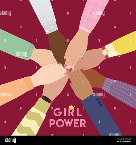 Girl Power Poster Female Hands Stacking Together Woman Empowerment