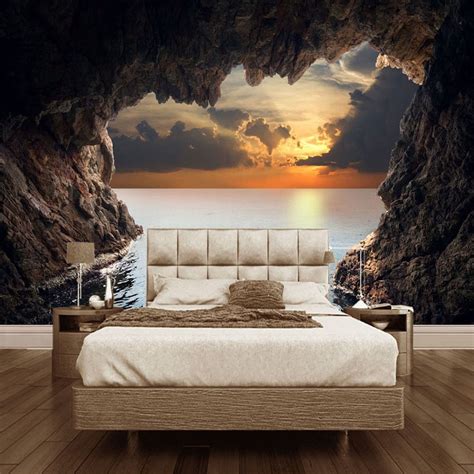 Custom Wallpaper Mural 3d Cave Seascape Sunrise Home Decor Bvm Home