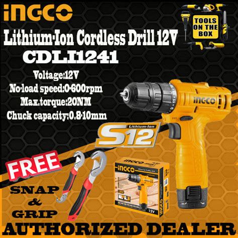 INGCO Lithium Ion Cordless Drill 12V CDLI1241 WITH FREE SNAP AND GRIP