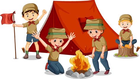 Camping Kids In Cartoon Style 14291348 Vector Art At Vecteezy