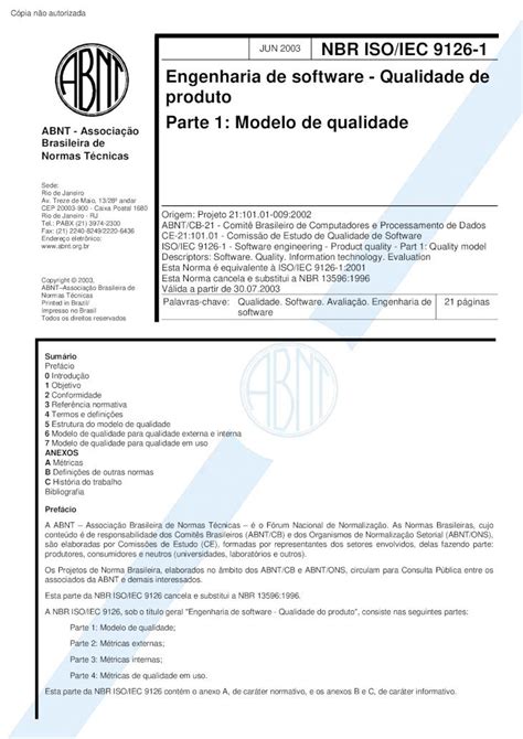 Pdf Nbr Iso Iec Engenharia De Software Qualidade De