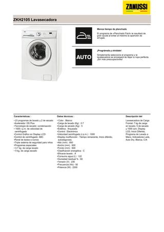 Manual Zanussi Lavasecadora Zkh2105 PDF