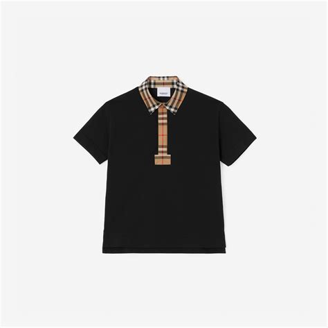 Vintage Check Trim Cotton Piqué Polo Shirt In Black Burberry® Official