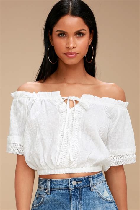 Boho White Top Off The Shoulder Top Embroidered Top Lulus