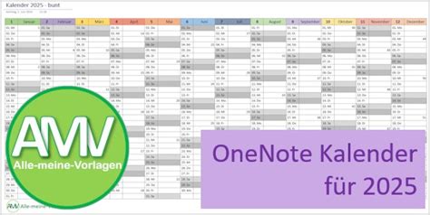 OneNote Kalender 2025 Archive Alle Meine Vorlagen De