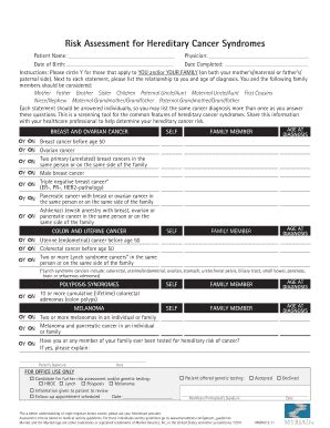 Fillable Online Risk Assessment For Hereditary Cancer Syndromes