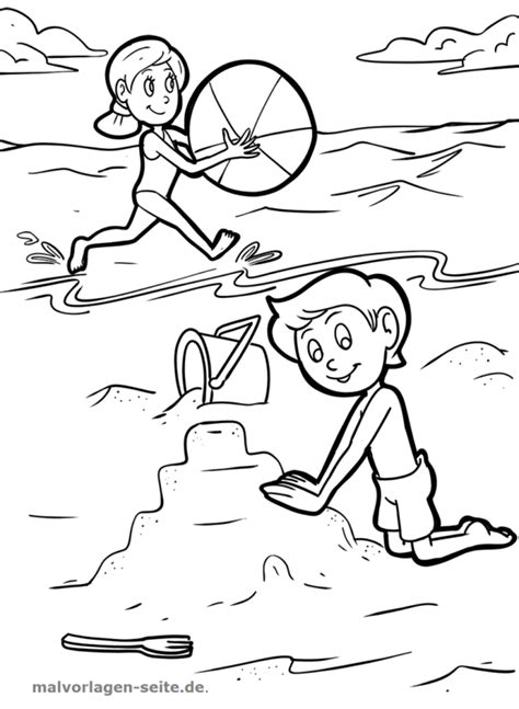 Tolle Malvorlage Kinder Am Strand Urlaub Kostenlos Coloring Pages