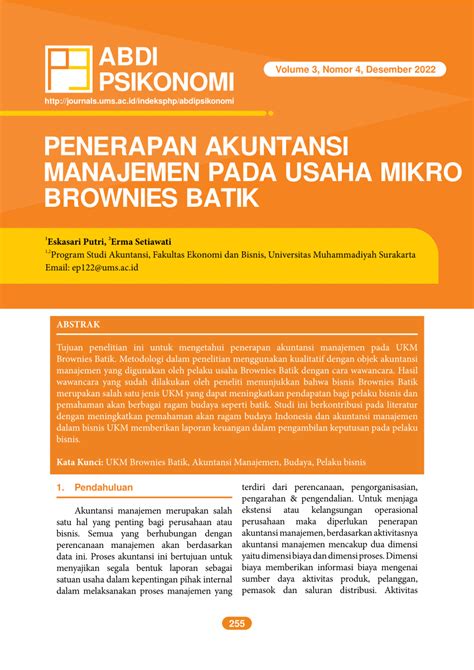 Pdf Penerapan Akuntansi Manajemen Pada Usaha Mikro Brownies Batik