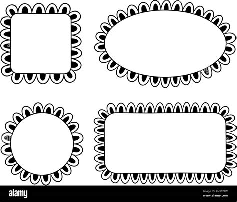 Doodle Circle And Square Scalloped Frames Hand Drawn Scalloped Edge