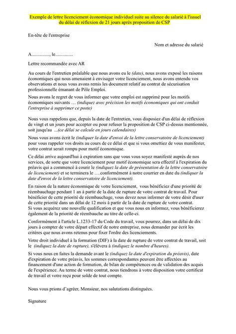 Exemple De Lettre Licenciement Conomique Individuel Doc Pdf Page