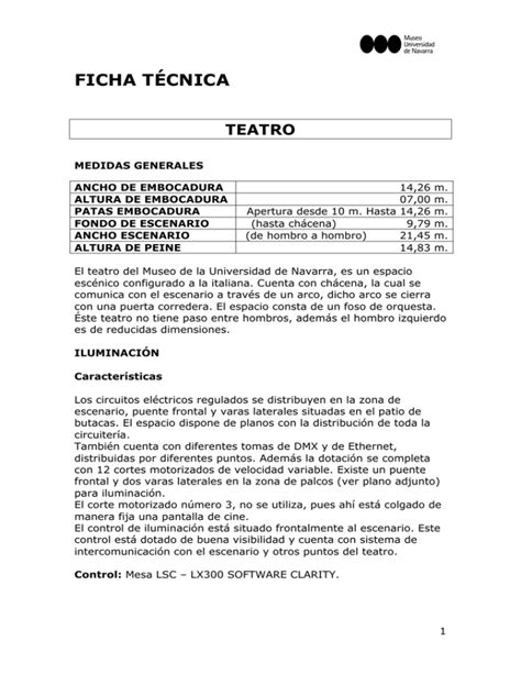 Ficha T Cnica Del Teatro Museo Universidad De Navarra