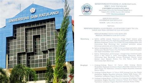 Daftar Nama Peserta Lulus Seleksi Jalur Mandiri Tumou Tou T Unsrat