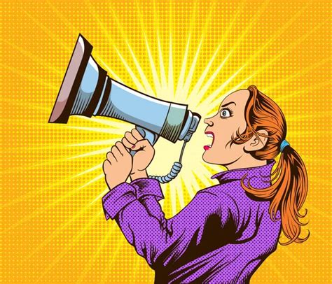 Woman Speaking Megaphone Pop Art Retro Illustration Comic Style Vector