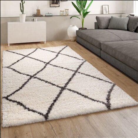 Paco Home Tapis Shaggy Tapis De Salon Poil Long Motif Scandinave Blanc