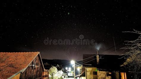 Starry Sky Over Night Village Stock Image - Image of village, starry ...