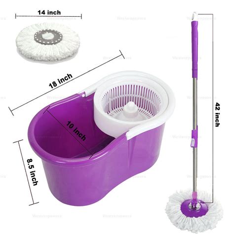 360° Rotating Head Easy Spin Dry Floor Mop Bucket 2x Head Microfiber Spinning Redstag Supplies