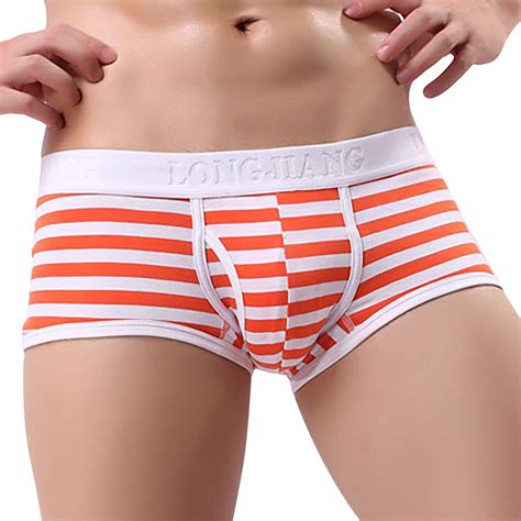 Tmoyzq Mens Striped Print Dual Pouch Boxer Briefs Stretch Breathable Soft Support Ball Pouch